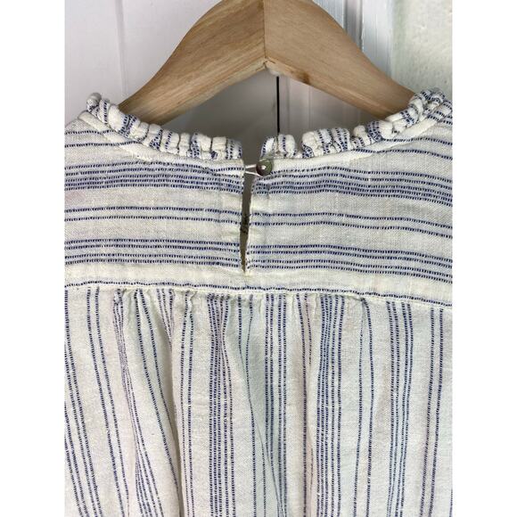 World Market Women's Size S Cream Blue Striped Floral Embroidered Peasant Top - Picture 4 of 7